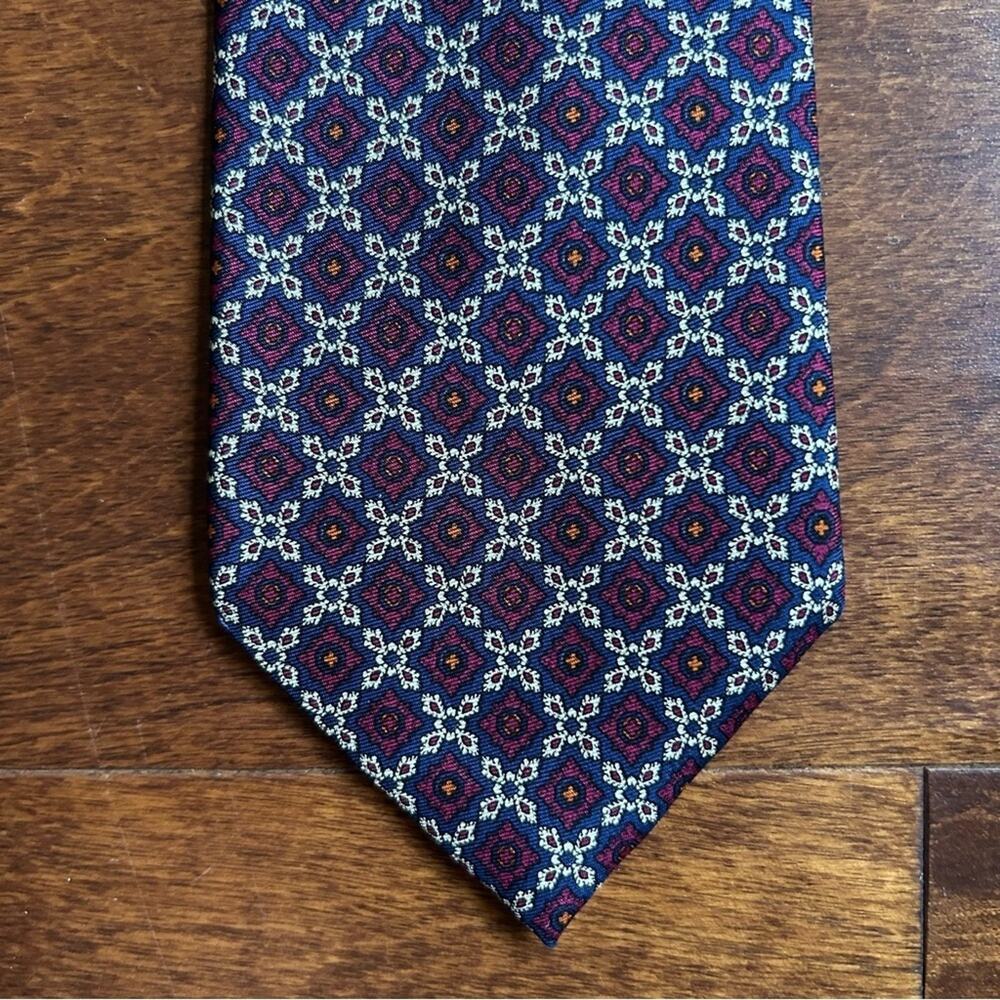 Posh Newport Beach Vintage Red & Blue Geometric Silk Tie, Hand Printed in Italy - Picture 9 of 12